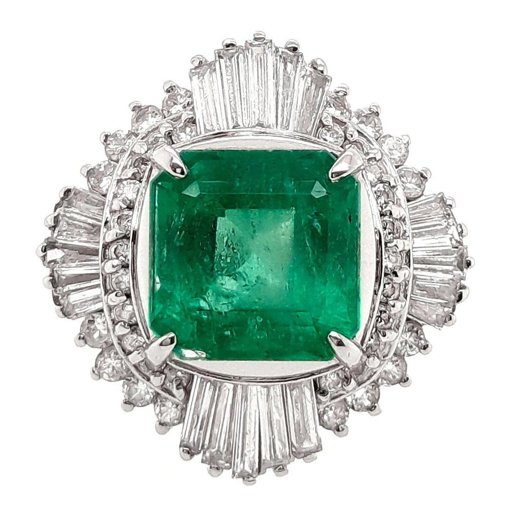 Ring Platina Smaragd - Diamant #1.2