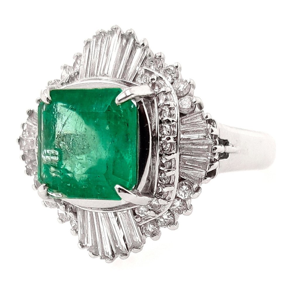 Gyűrű Platina Smaragd - Gyémánt #3.2