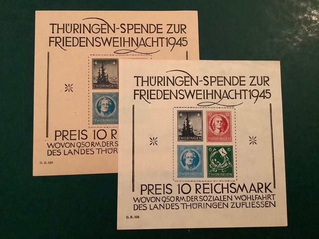 同盟国军事占领德国(苏维埃区域） 1945 - 纸 t 和 v 中的圣诞块 - Michel blok,2t en 2v #1.1