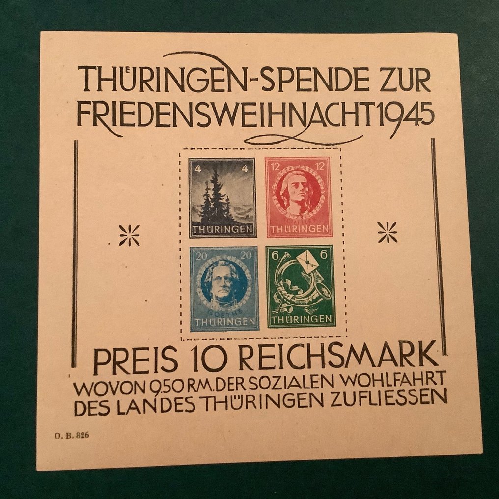 同盟国军事占领德国(苏维埃区域） 1945 - 纸 t 和 v 中的圣诞块 - Michel blok,2t en 2v #2.1
