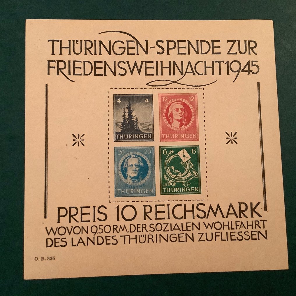 Liittoutuneet - Saksa (neuvostoliiton vyöhyke) 1945 - Joulupala paperilla t ja v - Michel blok,2t en 2v #2.2