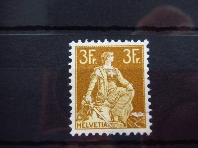 Schweiz 1907/1917 - Signiert Roumet, neu ohne Scharnier, 3Frs gelbes Bistro - Yvert n°127 #1.1