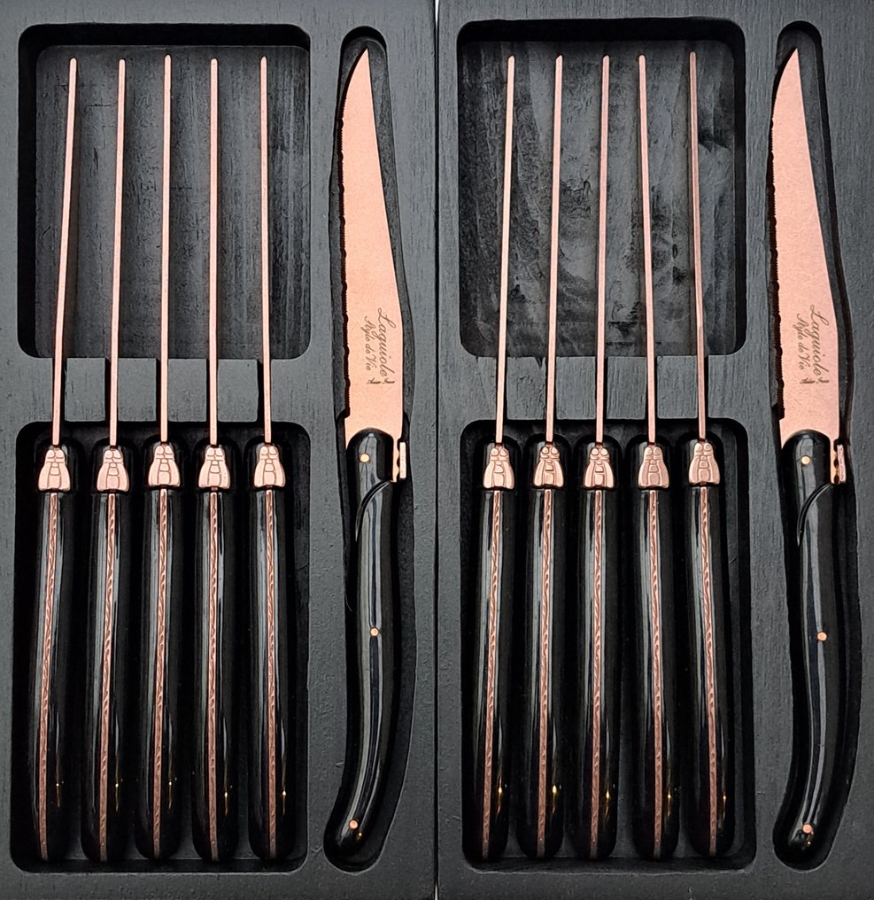 Laguiole - 12x Steak Knives - Copper Red - Style de - Servizio di posate (12) - Acciaio inossidabile #4.3