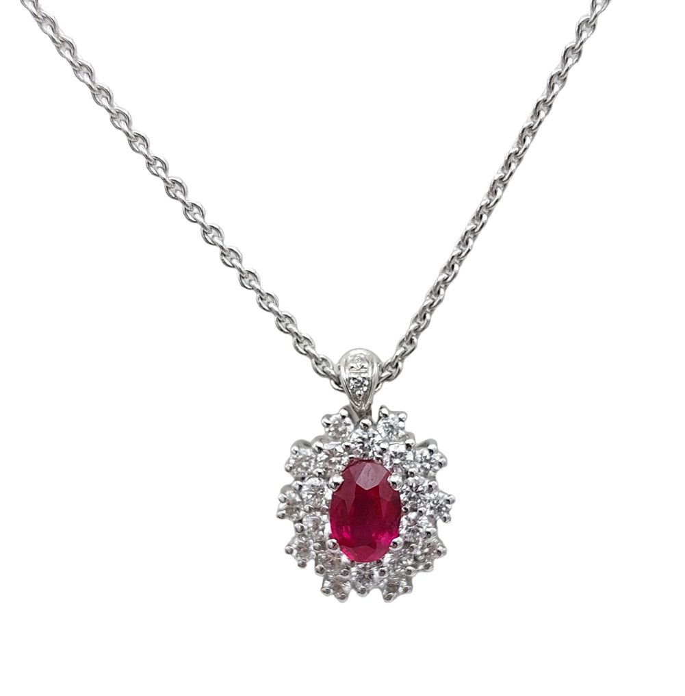 Crivelli - 18 kt. White gold - Necklace with pendant - 0.64 ct Ruby - Diamonds #1.1