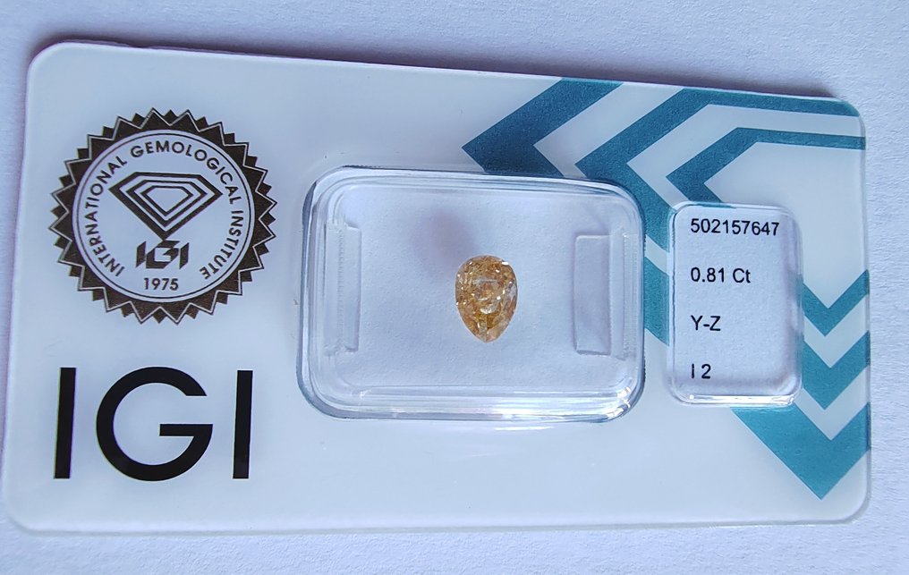 1 pcs Gyémánt  (Természetes)  - 0.81 ct - Körte - I2 - Nemzetközi Gemmológiai Intézet (IGI) #1.1