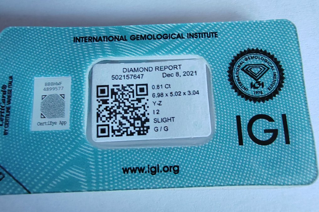 1 pcs Diamant  (Naturelle)  - 0.81 ct - Poire - I2 - International Gemological Institute (IGI) #3.2