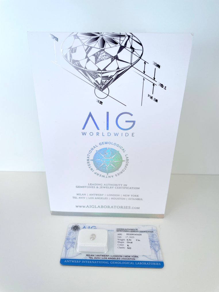 1 pcs Diamant  (Natuurlijk)  - 0.51 ct - Ovaal - K - SI2 - Antwerp International Gemological Laboratories (AIG Israel) #2.1