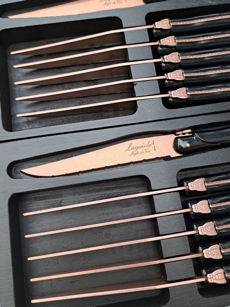 Laguiole - 12x Steak Knives - Copper Red - Style de - Servizio di posate (12) - Acciaio inossidabile #1.0