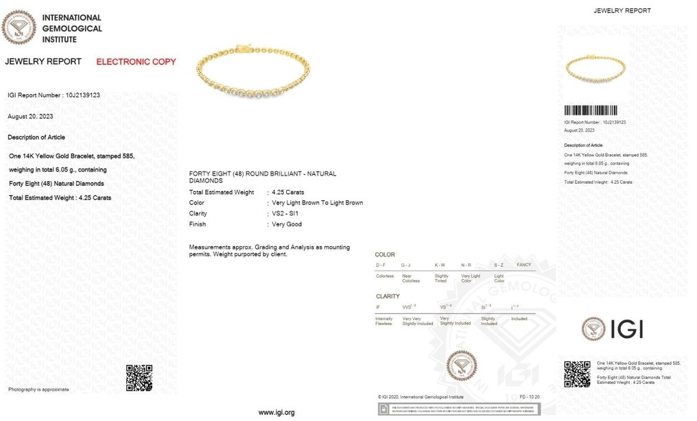 Armband Gult guld -  4.25 tw. Diamant  (Natural) #2.1