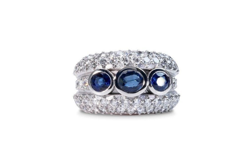 18 克拉 白金 - 戒指 - 1.70 ct 藍寶石 - Diamonds #1.1