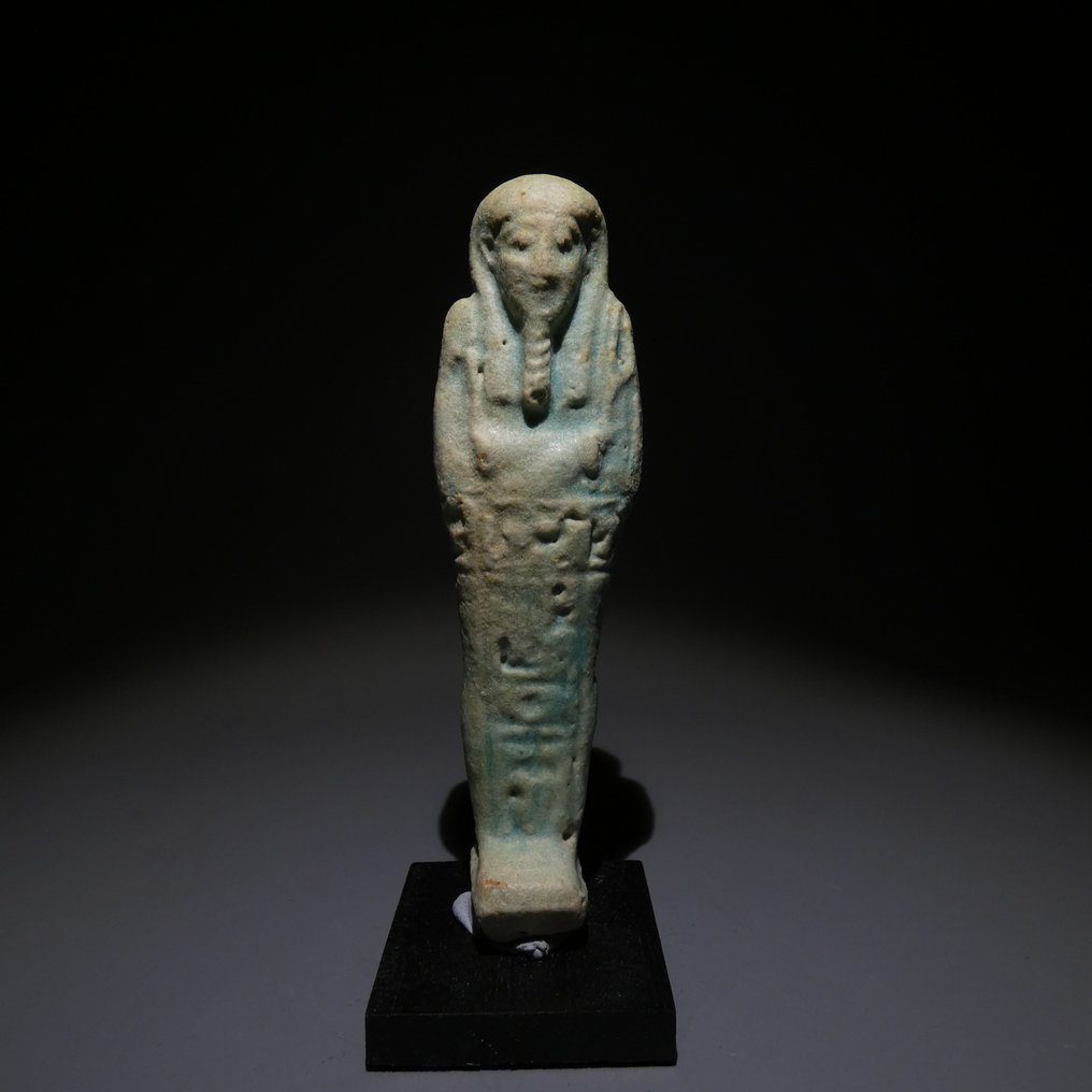 Antigo Egito, Pré-dinástico Faience Shabti. 11,1 cm H. Período Tardio, 664 - 332 AC #1.1