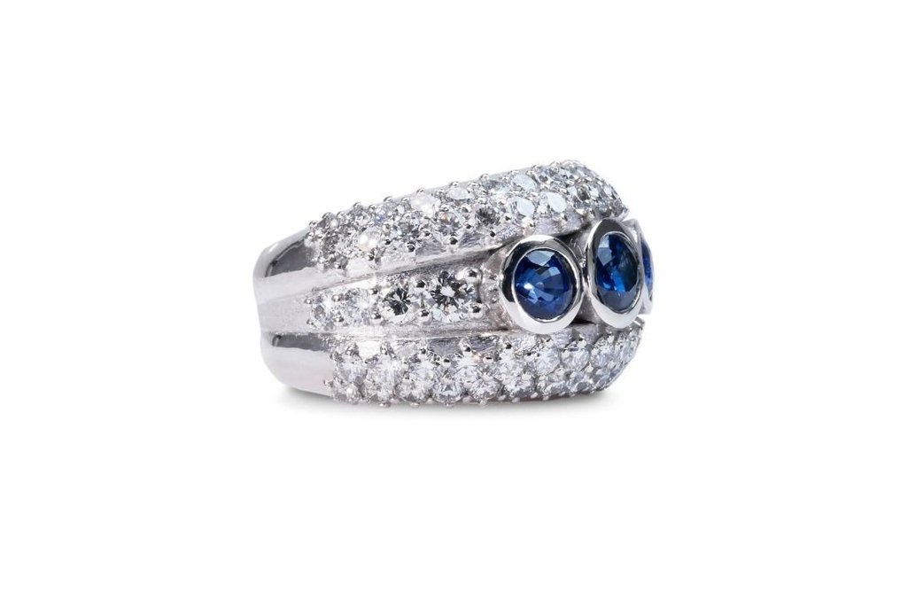 18 kt. White gold - Ring - 1.70 ct Sapphire - Diamonds #2.2