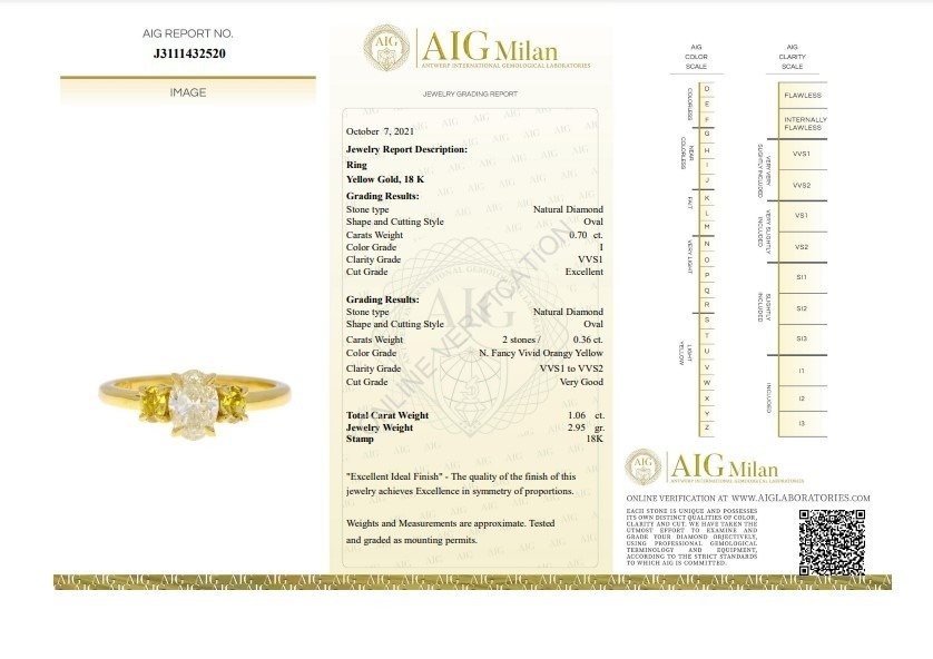 AIG Certificate - 18 karat Gull - Ring - 0.70 ct Diamant #2.1