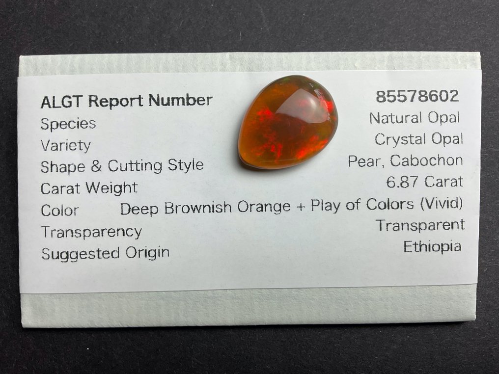 dyp brunoransje+ Fargespill (Vivid) Krystall opal - 6.87 ct #2.2