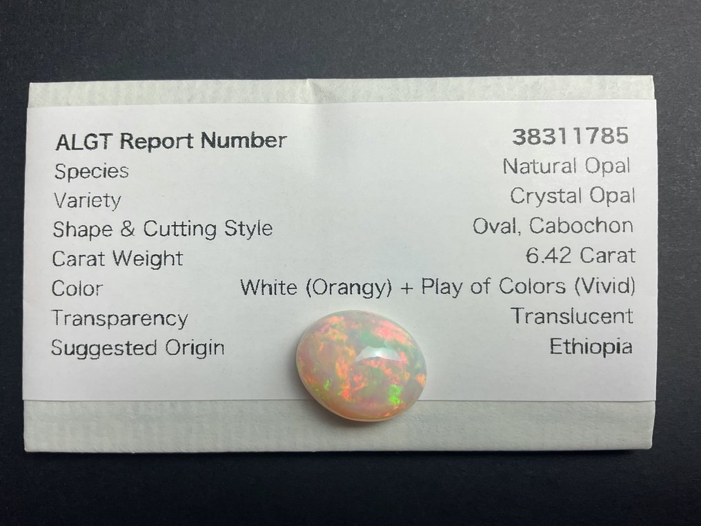 精細的色彩品質+白色（橘色）+色彩變化（鮮豔） 水晶蛋白石 - 6.42 ct #3.2