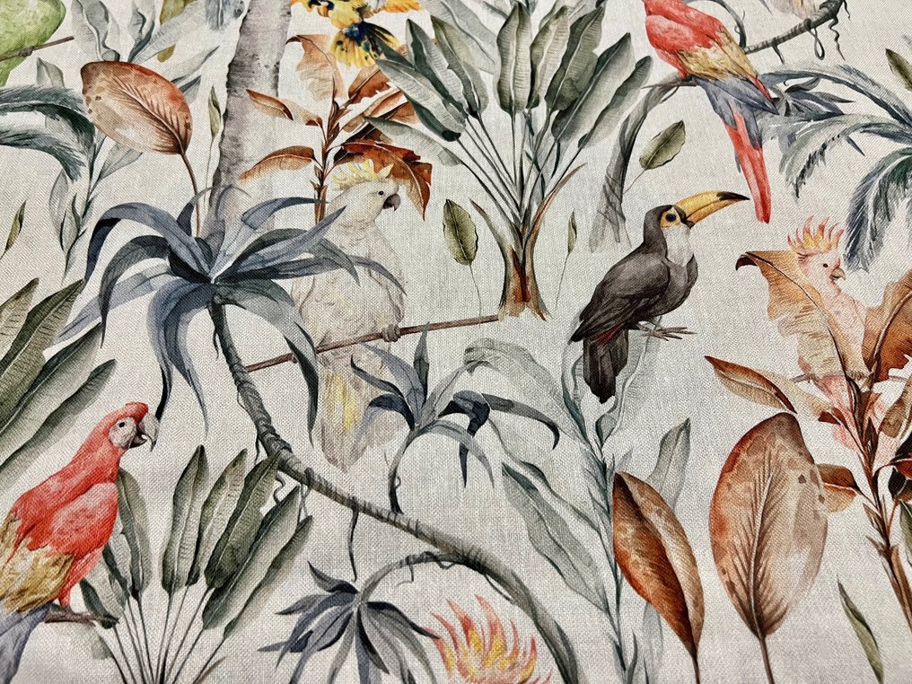 Esclusivo Cotone Panama - tema pappagalli tropicali - Upholstery fabric  - 300 cm - 280 cm #2.1