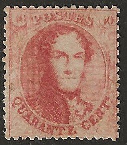 比利时 1865 - 奖章 40c 胭脂红 - 穿孔 14½ - OBP/COB 16B #1.1