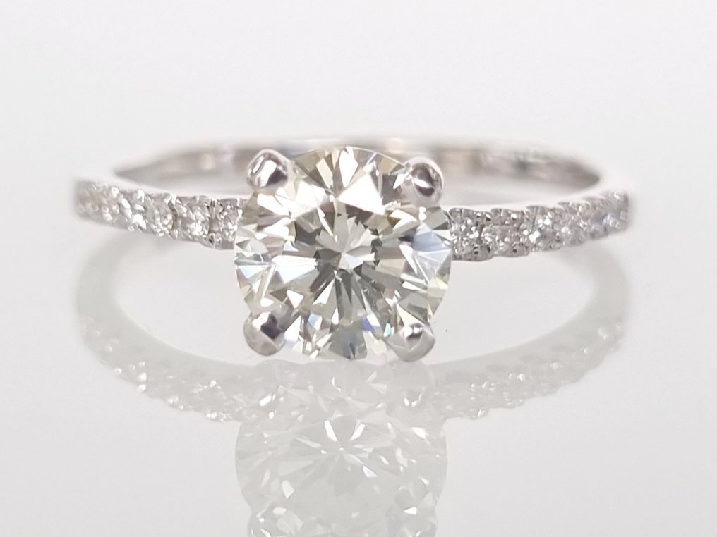 订婚戒指 - 14K包金 白金 -  1.14ct. tw. 钻石  (天然) #1.1