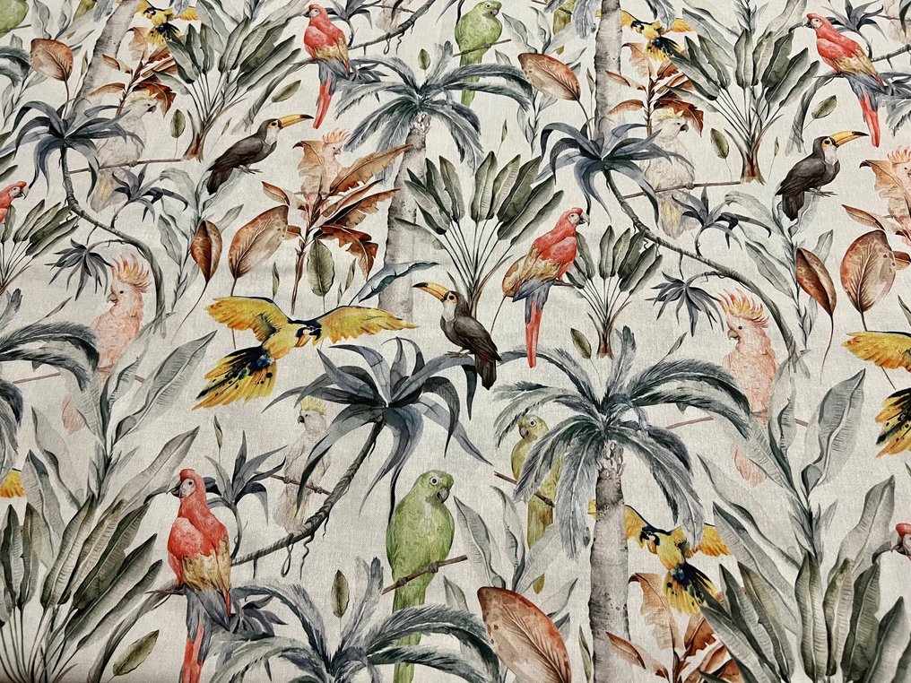 Esclusivo Cotone Panama - tema pappagalli tropicali - Betrækstof  - 300 cm - 280 cm #1.1