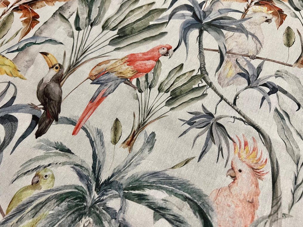 Esclusivo Cotone Panama - tema pappagalli tropicali - Țesătură tapițerie  - 300 cm - 280 cm #3.2