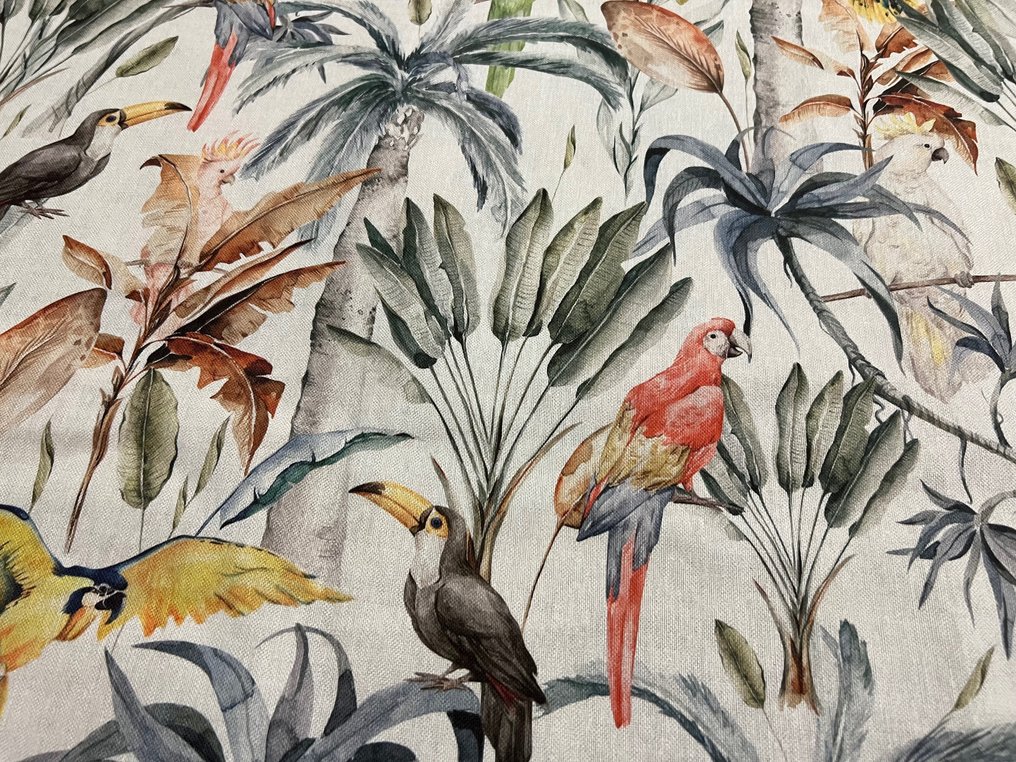 Esclusivo Cotone Panama - tema pappagalli tropicali - Țesătură tapițerie  - 300 cm - 280 cm #2.2