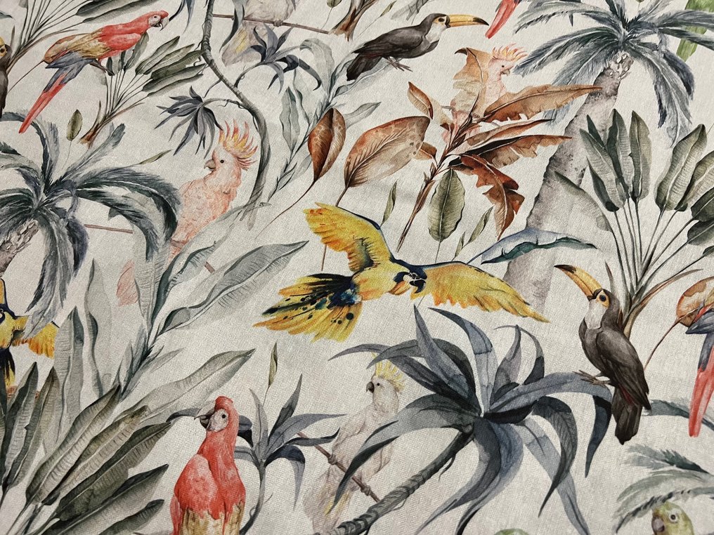 Esclusivo Cotone Panama - tema pappagalli tropicali - Tessuto per tappezzeria  - 300 cm - 280 cm #3.1