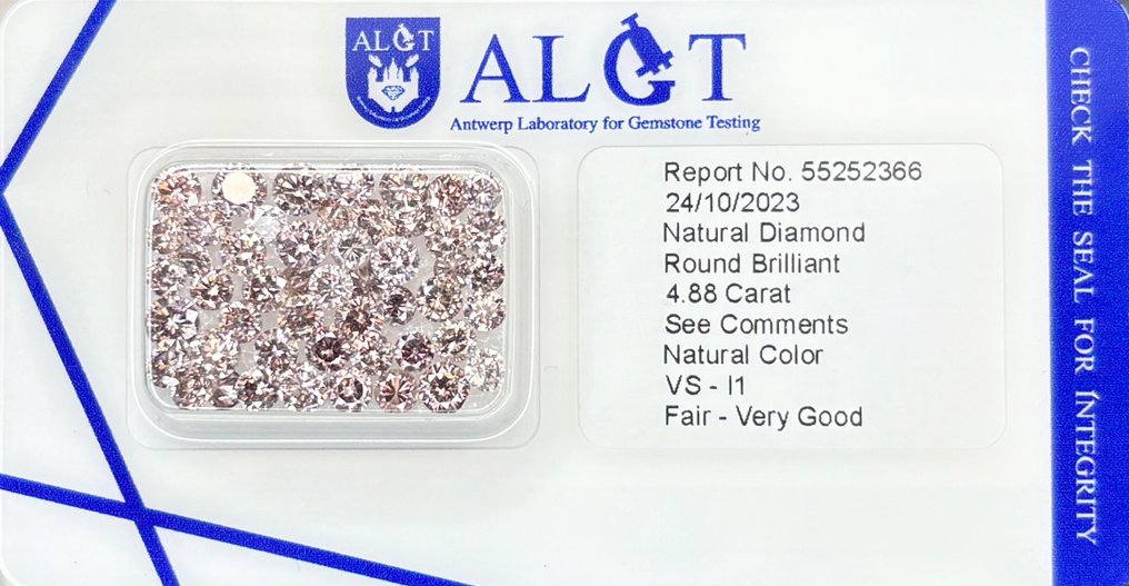 50 pcs Diamant  (Natürlich farbig)  - 4.88 ct - Rund Gemischtes Rosa - VS1, I1 - Antwerp Laboratory for Gemstone Testing (ALGT) #1.0
