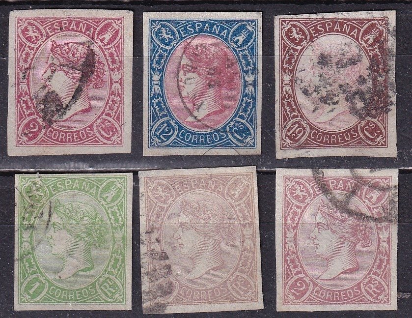 西班牙 1865 - 伊莎贝尔二世完整系列。关键价值标记 BPP。 - Edifil 69/73a - Bonitos #1.0
