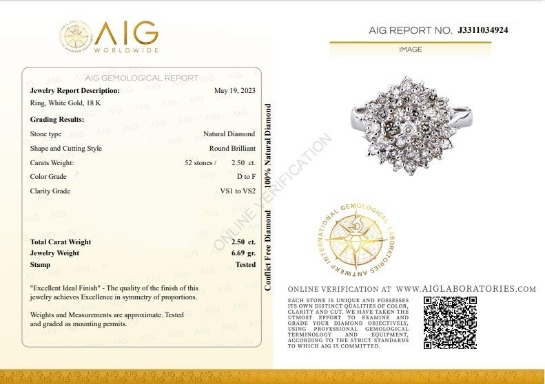 No Reserve Price - Ring - 18 kt. White gold Diamond  (Natural) #3.2