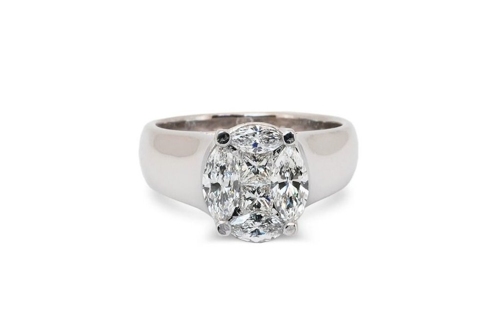 Ring - 18 kt. White gold -  0.98 tw. Diamond  (Natural) - Diamond #1.1
