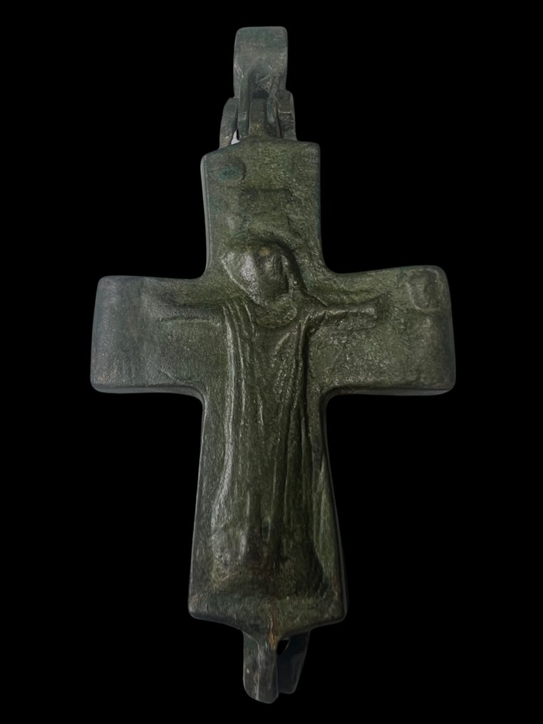 拜占庭时期 黄铜色 十字架 - 95.3 mm #2.1