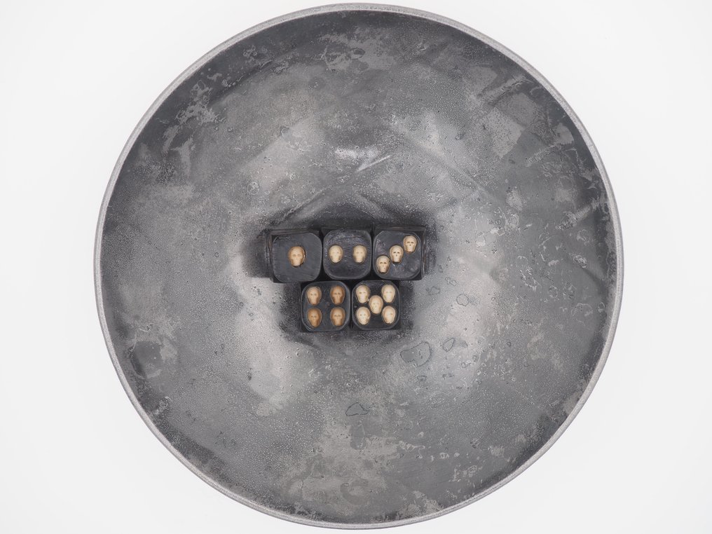 Dice - Freemasonry Vanitas Relic of the Religious Occult - with Memento Mori fine Carved Skull / Cranio - Bone-White & Black Dice - Masonic Game #3.2