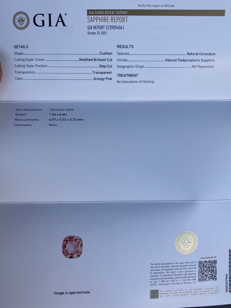 1 pcs 橙色, 粉色 莲花蓝宝石 - 1.06 ct - 美国宝石研究院(GIA) #2.1
