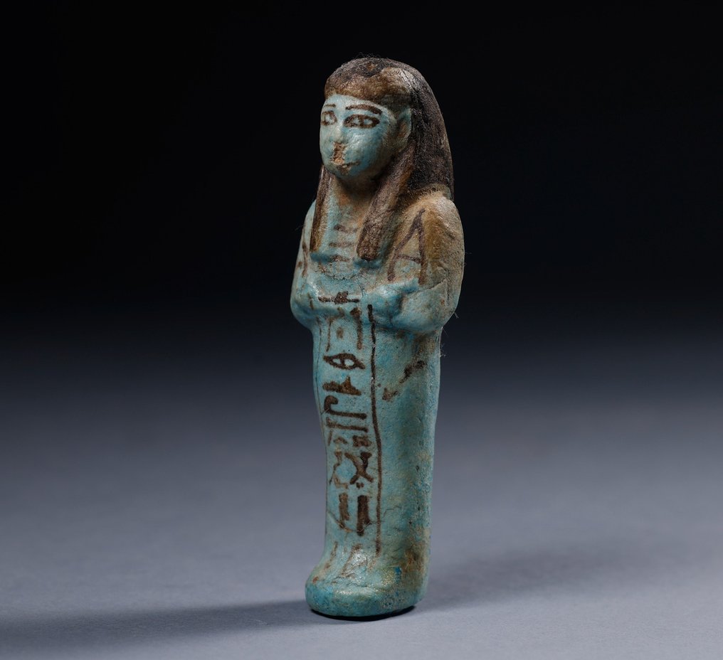 Muinainen Egypti Fajanssi Shabti, raportin kanssa. - 13.7 cm #1.2