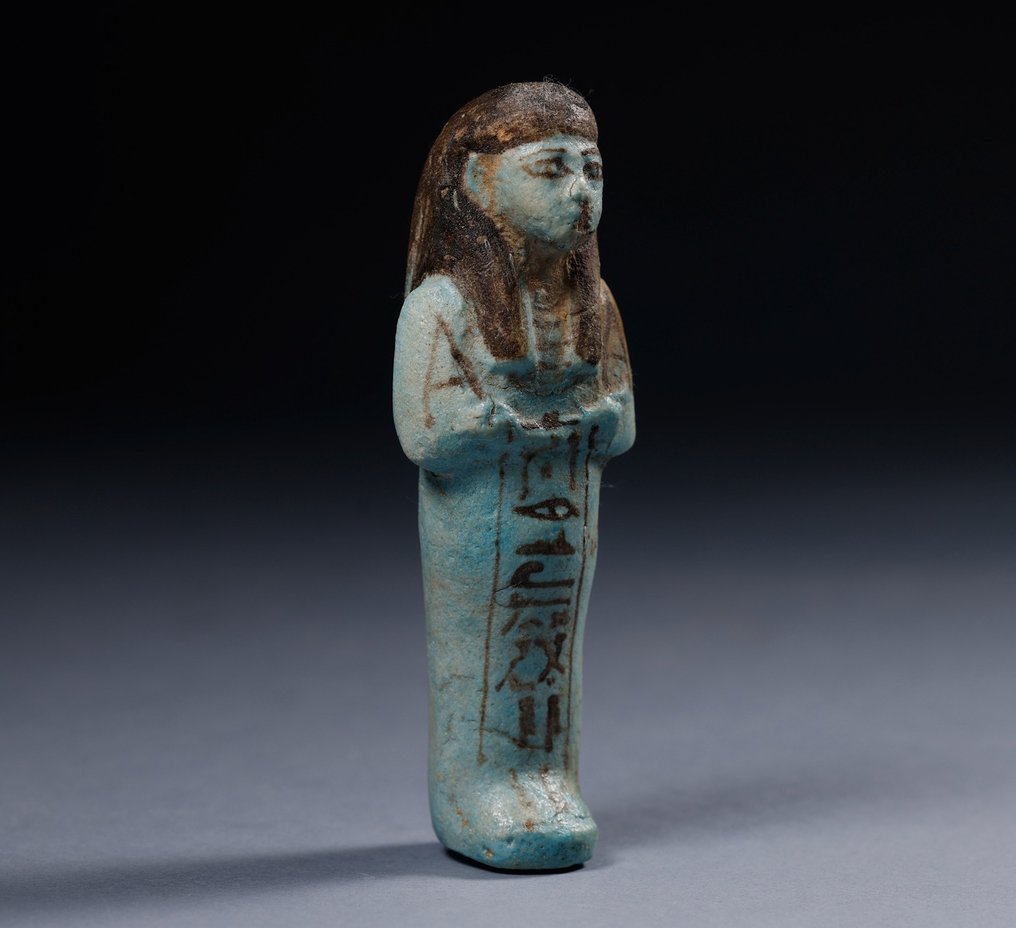 Muinainen Egypti Fajanssi Shabti, raportin kanssa. - 13.7 cm #2.1