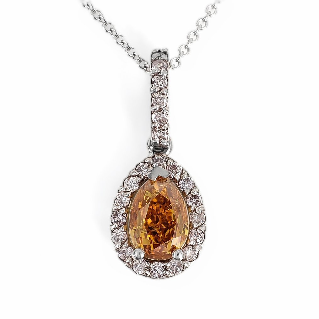 Anheng - 14 karat Hvitt gull -  1.20ct. tw. Oransje Diamant  (Naturfarget) #1.1