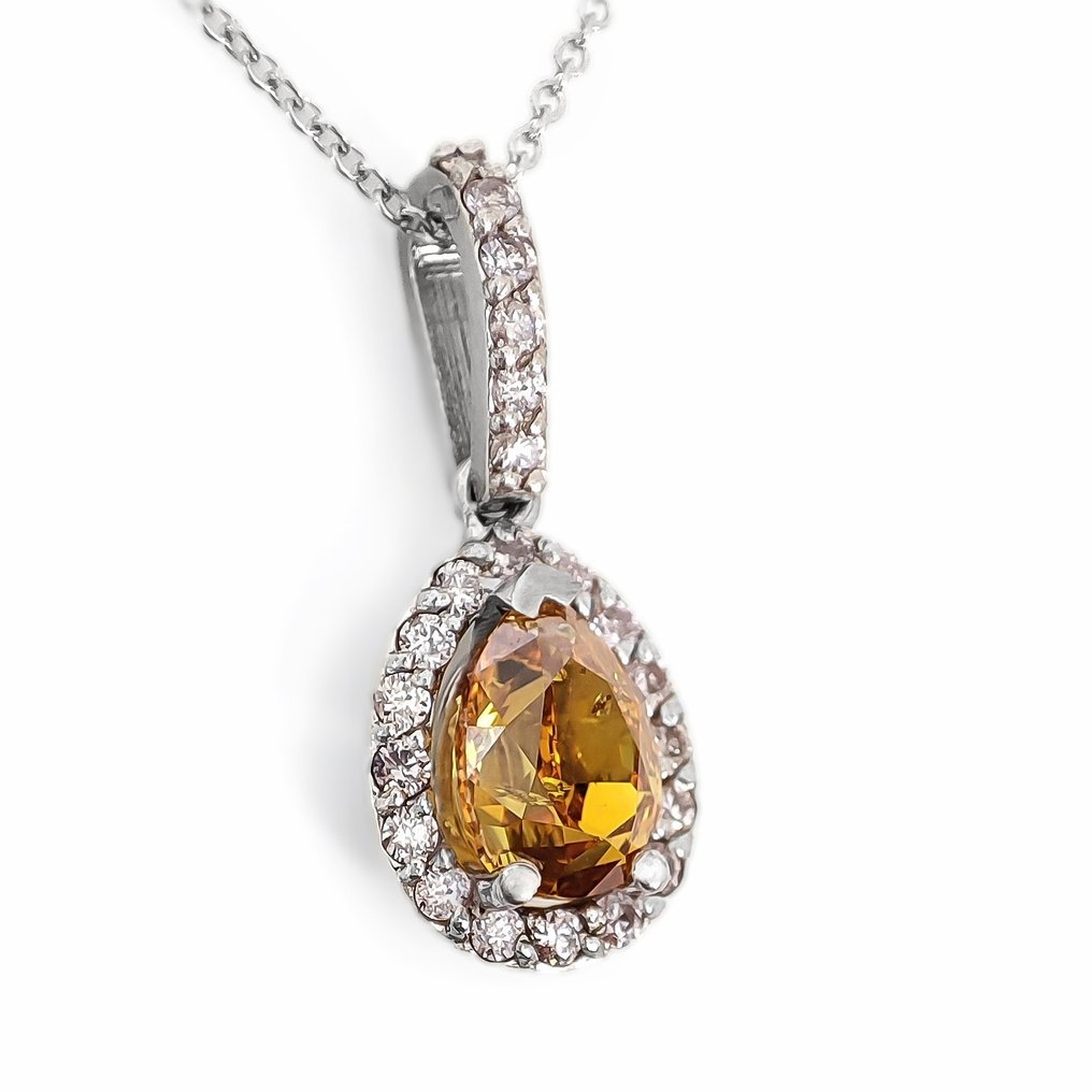 Pandantiv - 14 ct. Aur alb -  1.20ct. tw. Portocaliu Diamant  (Colorat natural) #2.1