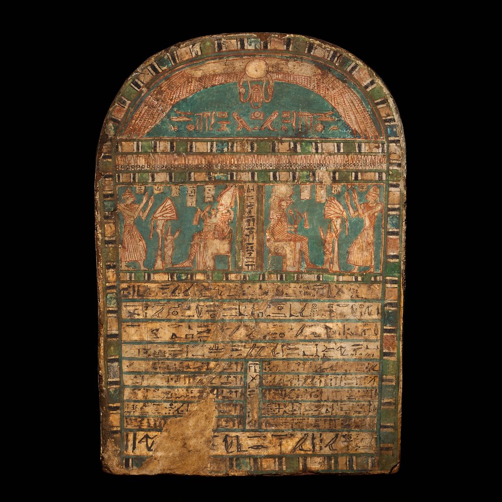 Altägyptisch Holz Rundkopfstele für Padiminty, Saite-Zeit, 26. Dynastie, 664 - 525 v. Chr., 39,5 cm hoch, perfekt #1.2