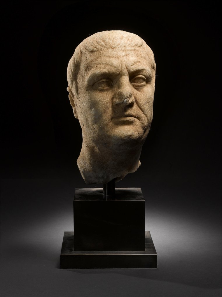 Antigua Roma Mármol Retrato masculino, siglo I a.C. – siglo I d.C., 32,4 cm de altura. Ex Bonham. Obra maestra. #2.2