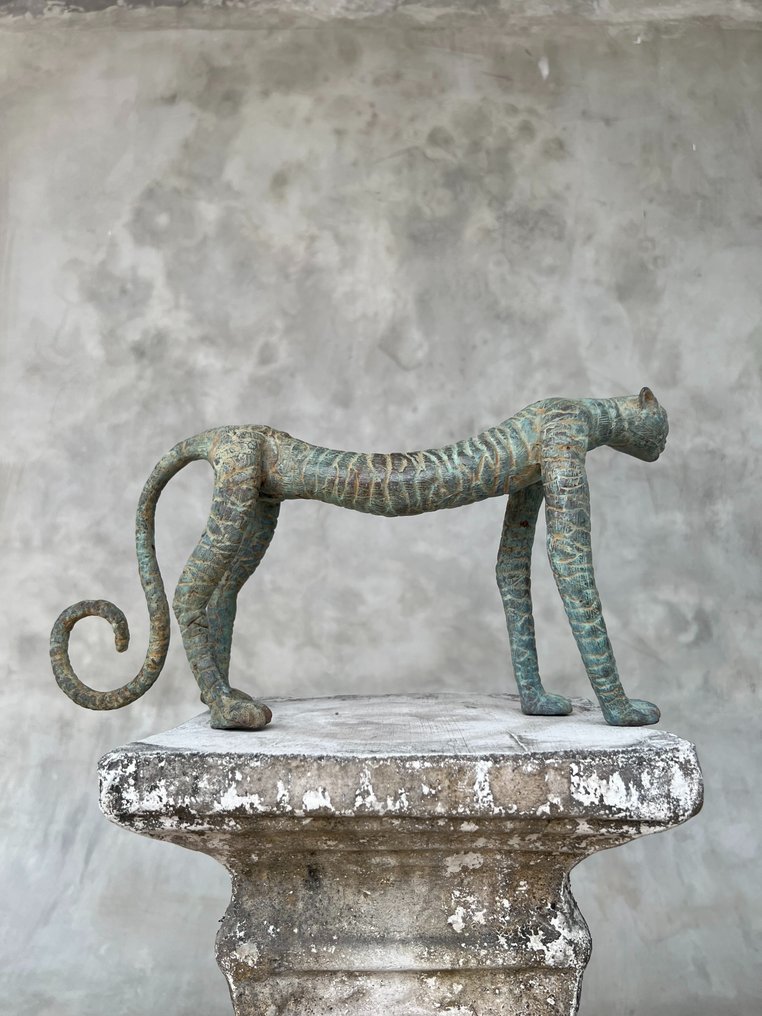 Posąg, NO RESERVE PRICE - Cheetah - Elegant Sculpture, patinated bronze - 20 cm - Brązowy #1.1