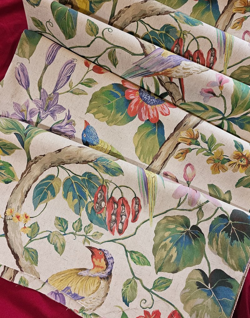 300x280厘米！独家新艺术风格的水彩鹦鹉布料——米色亚麻效果 - 纺织品  - 300 cm - 280 cm #1.0