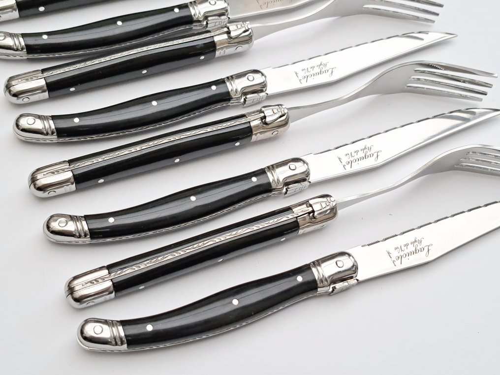 Laguiole - 6x Forks & 6x knives - Black - style de - 餐刀套装 (12) - 不锈钢 #3.1