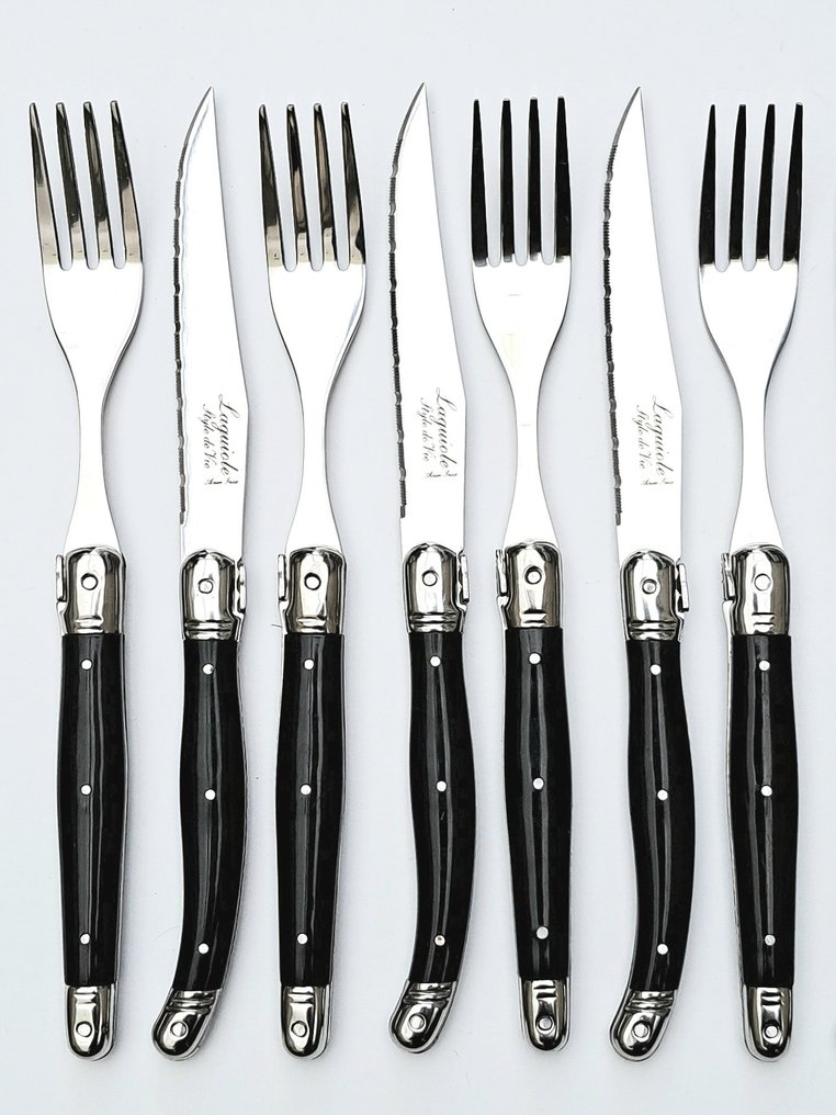 Laguiole - 6x Forks & 6x knives - Black - style de - Asztali kés készlet (12) - Rozsdamentes acél #2.1