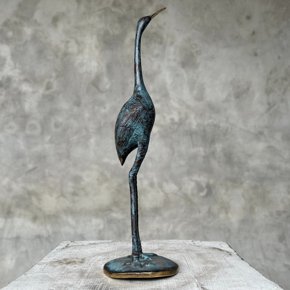 Sculpture, NO RESERVE PRICE - Patinated Crane Bird Sculpture - 35 cm - Bronze #1.0