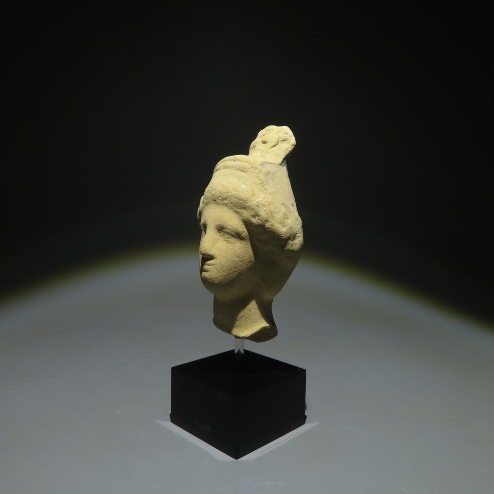 Oldtidens Hellas, mykensk Terrakotta Hode figur. 4. århundre f.Kr. 7,5 cm t. spansk importlisens. #1.2