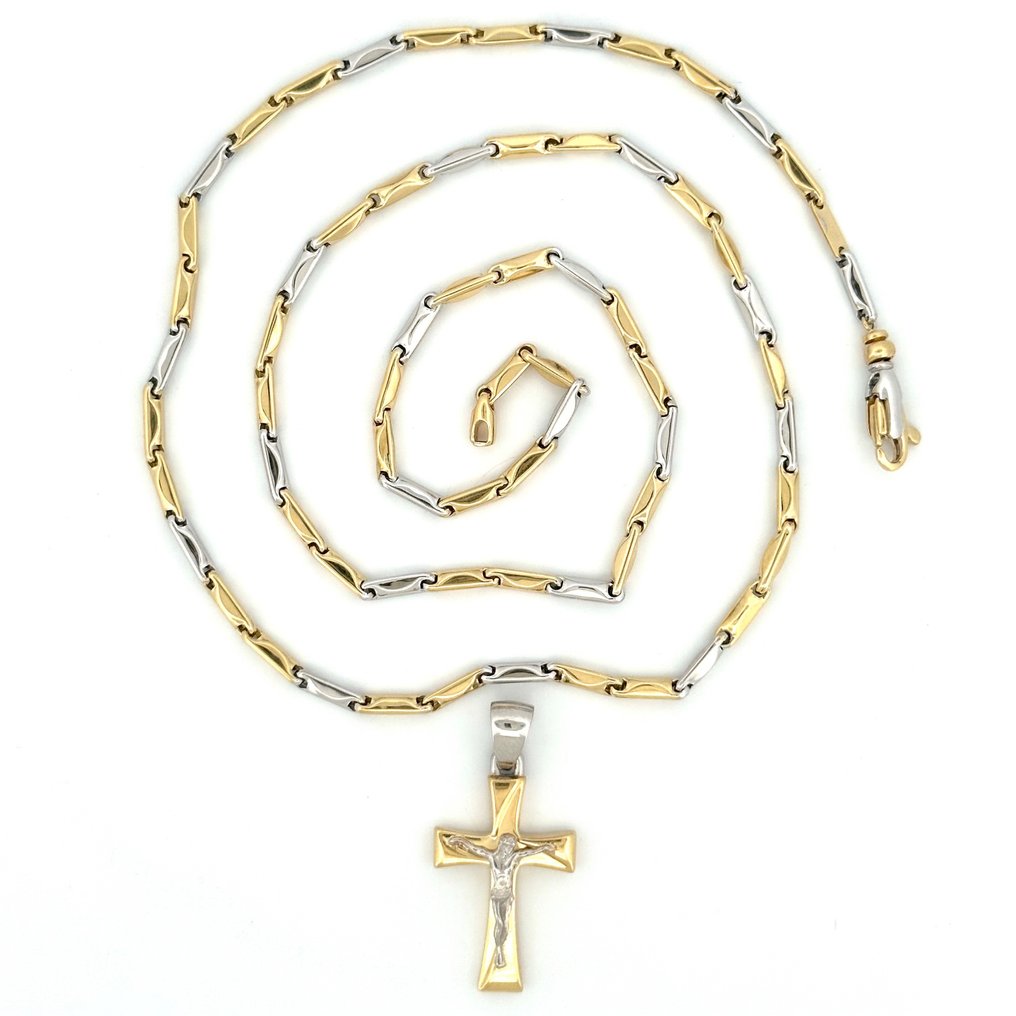 Collana con croce - 11.4 gr - 50 cm - 18 Kt - Collier - 18 carats Or blanc, Or jaune #1.1