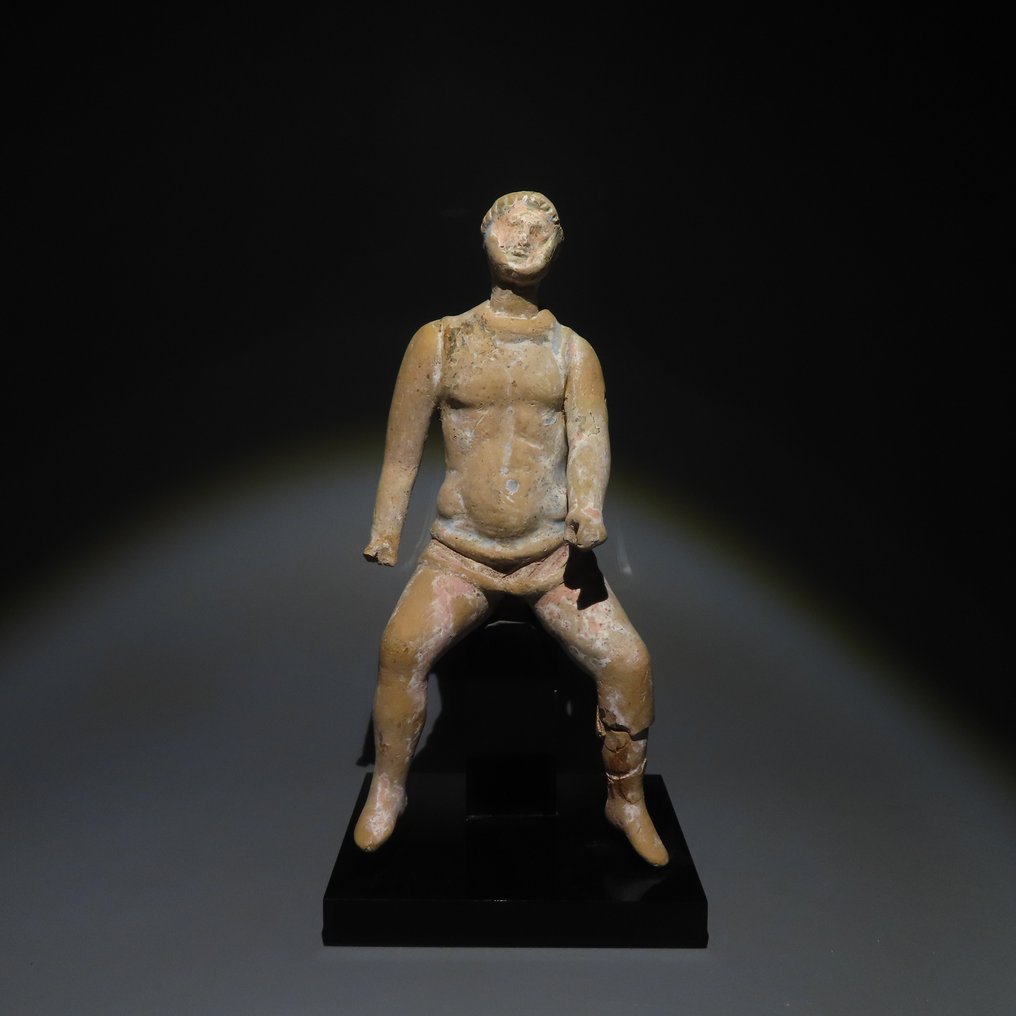 Antikens Grekland Terrakotta Ryttare med hjälm. 4:e århundradet f.Kr. 21 cm H. Spansk importlicens. #1.1