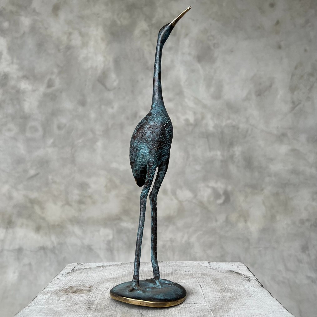 Sculpture, NO RESERVE PRICE - Patinated Crane Bird Sculpture - 35 cm - Bronze #2.1