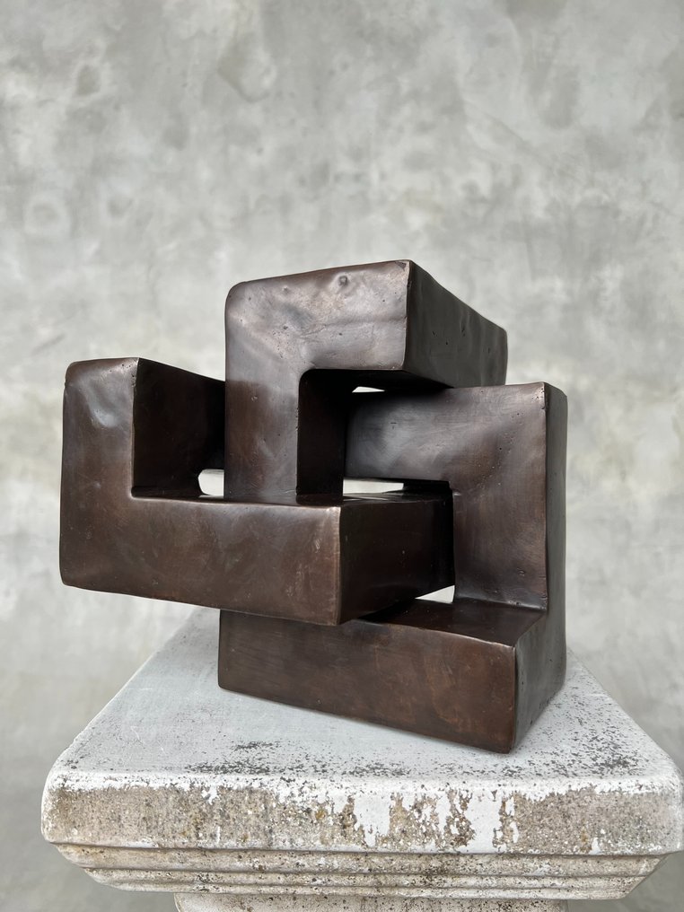 Skulptur, Very Heavy Cubist Sculpture - The Endless Knot MEDIUM - 20 cm - Bronze #1.1