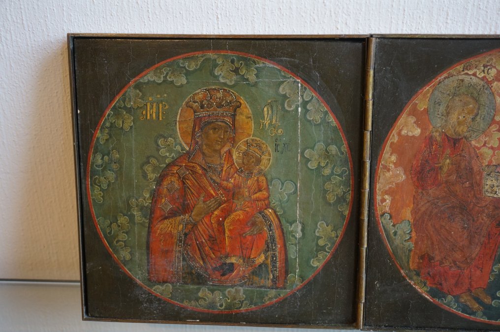 标志 - 带有圣三位一体和两幅圣母像的三联画 - 木, 黄铜 - 俄罗斯 #3.2